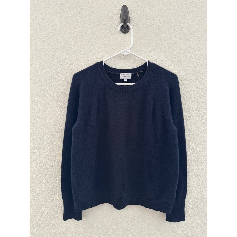 White + Warren Navy Blue Cashmere Crewneck Sweater Quiet Luxury Minimalist Small